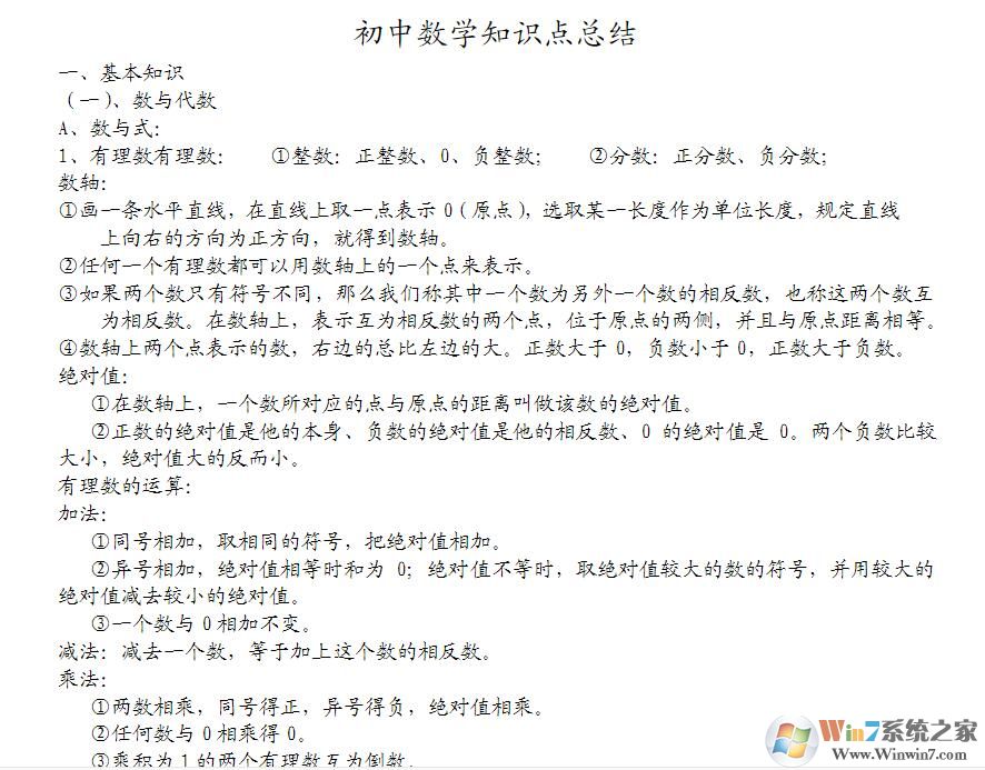 初中數(shù)學(xué)知識點總結(jié)(免積分免費下載)