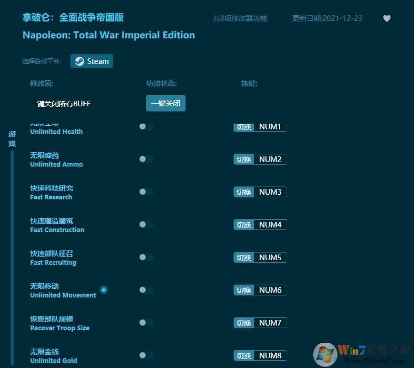 拿破侖全面戰(zhàn)爭帝國版八項(xiàng)修改器