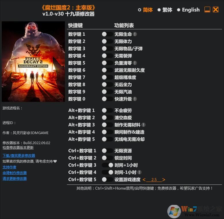 腐爛國(guó)度2主宰版十九項(xiàng)修改器 v30(2022 3DM版)