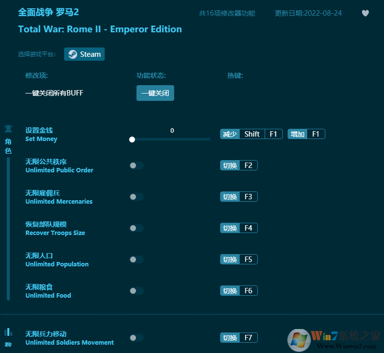 全面戰(zhàn)爭羅馬2十六項(xiàng)修改器 2022最新版